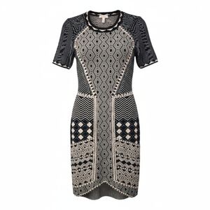 Ronny Kobo Aztec Geometric Print Kint Mini Dress Medium Bodycon Baddy Tan Black